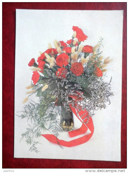 Greeting Card - flowers composition - carnation - flowers - 1988 - Russia USSR - used - JH Postcards