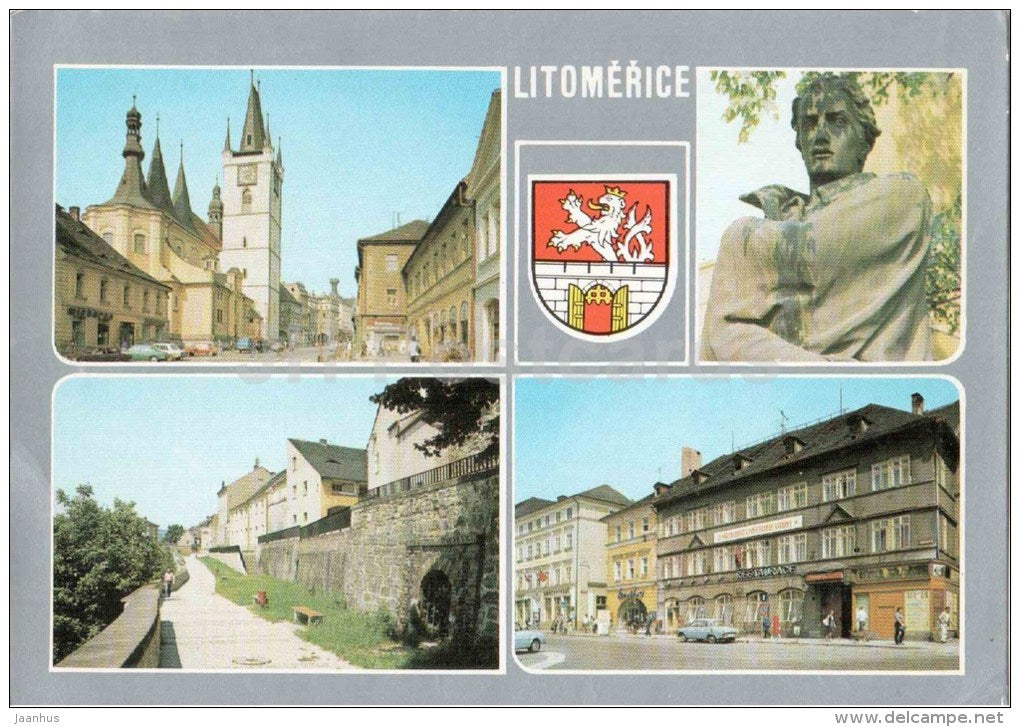 Litomerice - sculpture - town views - architecture - Czechoslovakia - Czech - used 1983 - JH Postcards