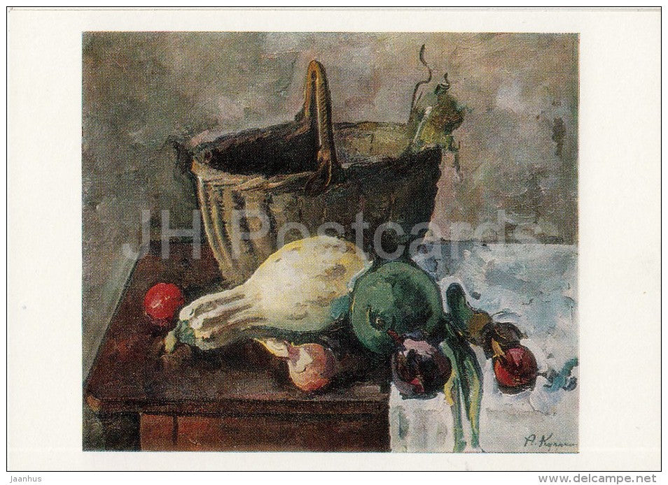 painting by A. Kuprin - Still Life with Basket , Pumpkins and other Vegetables - Russian art - Russia USSR - unused - JH Postcards