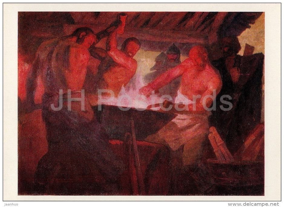 painting by G. Kirakozov - Blacksmith of revolution , 1969 - Russian art - Russia USSR - 1976 - unused - JH Postcards