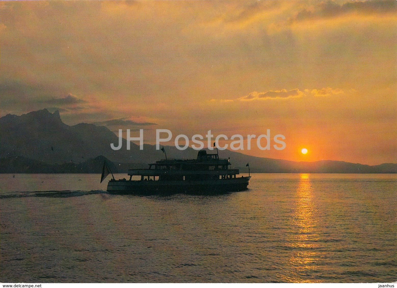 Abendstimmung am see - Sunset on a lake - ship - MS - Switzerland - unused - JH Postcards