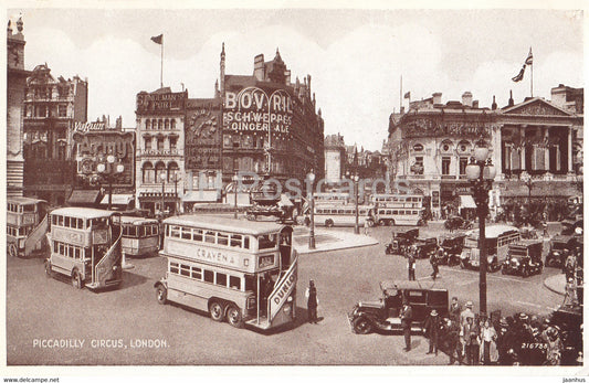 London - Piccadilly Circus - Valentine - car - bus - 216753 - old postcard - England - United Kingdom - unused - JH Postcards