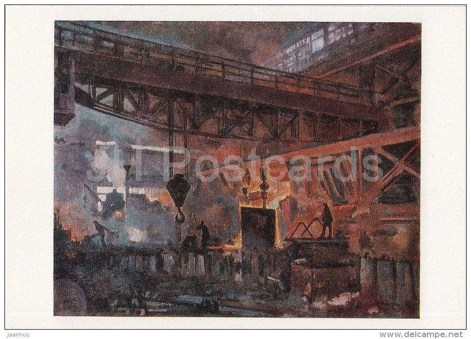 painting by A. Kuprin - Factory Hammer and Sickle in Moscow - Casting of steel - Russian art - Russia USSR - unused - JH Postcards