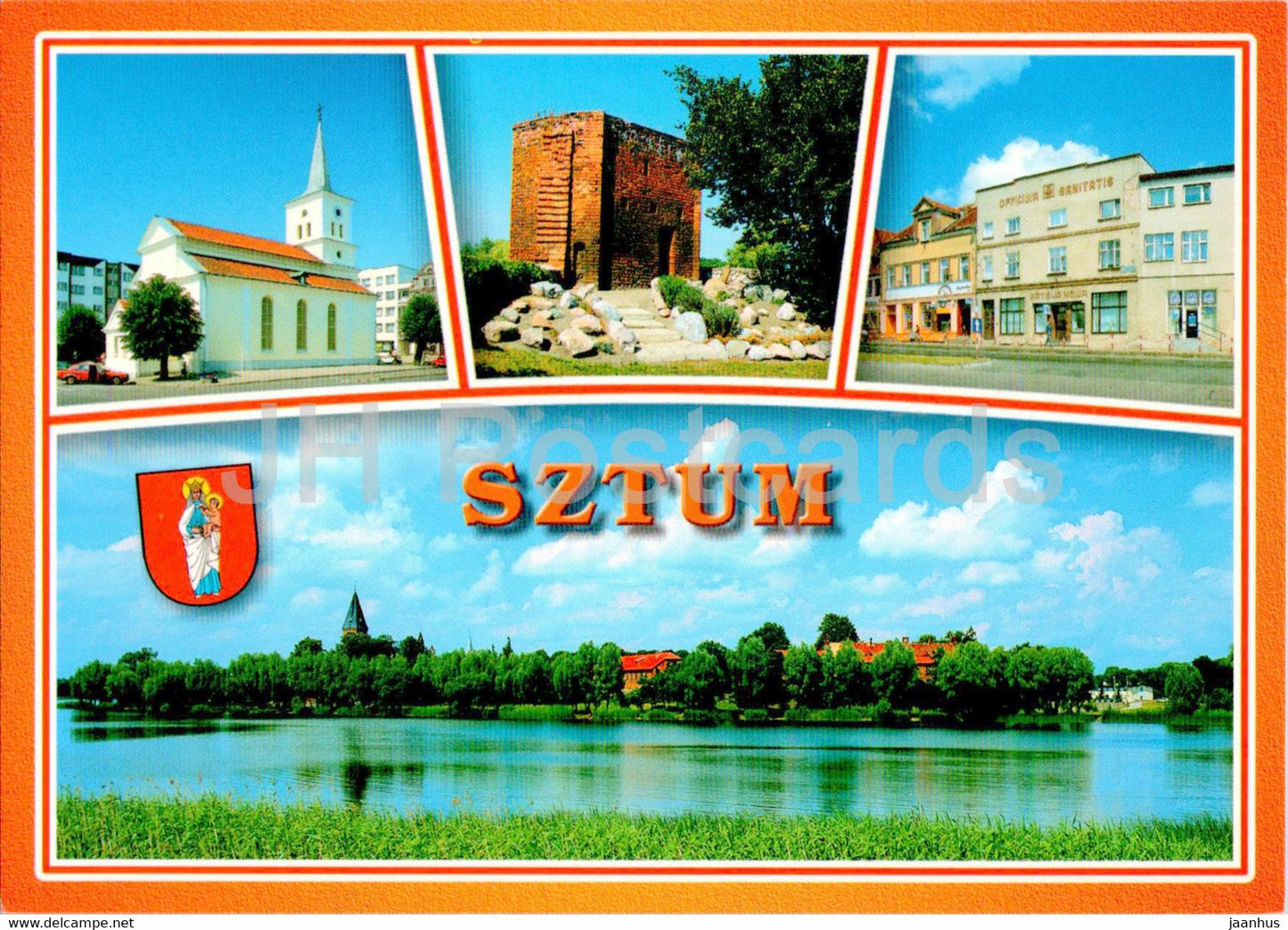 Sztum - kosciol - fragment murow obronnych - centrum - church - fragment of defensive walls multiview - Poland - unused - JH Postcards