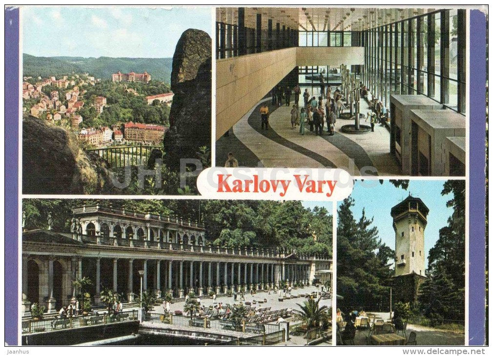 Karlovy Vary - sanatorium Imperial - Gagarin colonnade - Diana tower - Czechoslovakia - Czech - used 1980 - JH Postcards