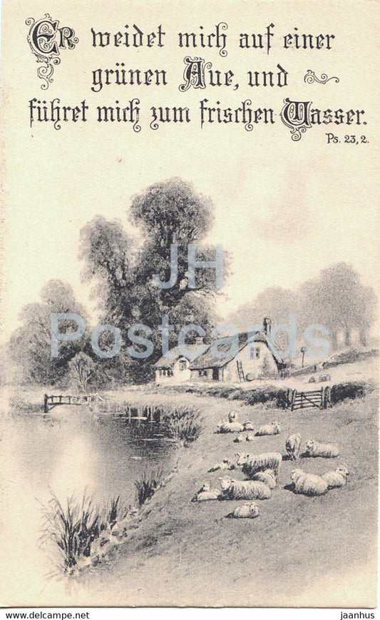 Er weidet mich auf einer grunen Aur Farm House - sheep - illustration - old postcard - 1908 - Germany - used - JH Postcards