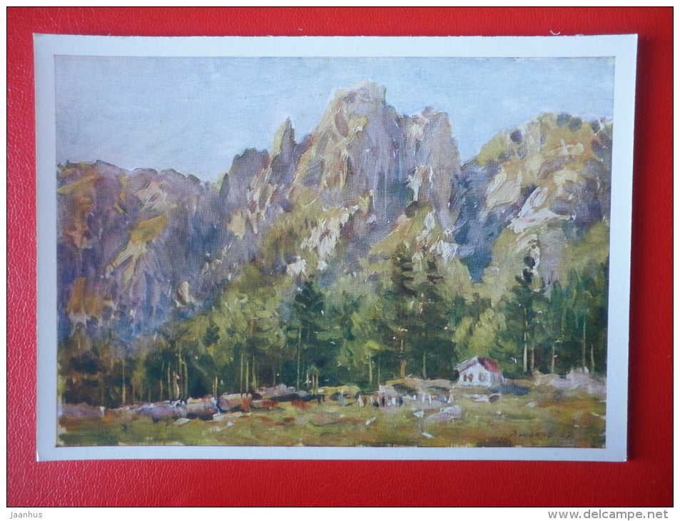 painting by Krum Dzhakov . Guerrilla Glade . Rila Mountain - Bulgaria - 1964 - Russia USSR - unused - JH Postcards