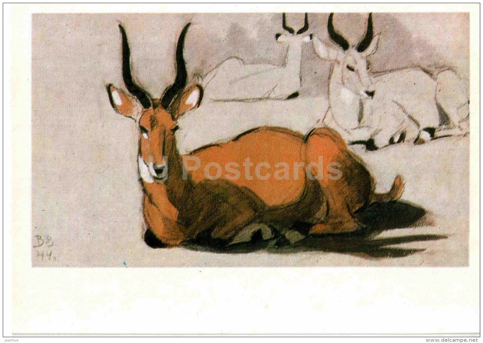 painting by Vasily Vatagin - Antilope - Russian art - 1978 - Russia USSR - unused - JH Postcards