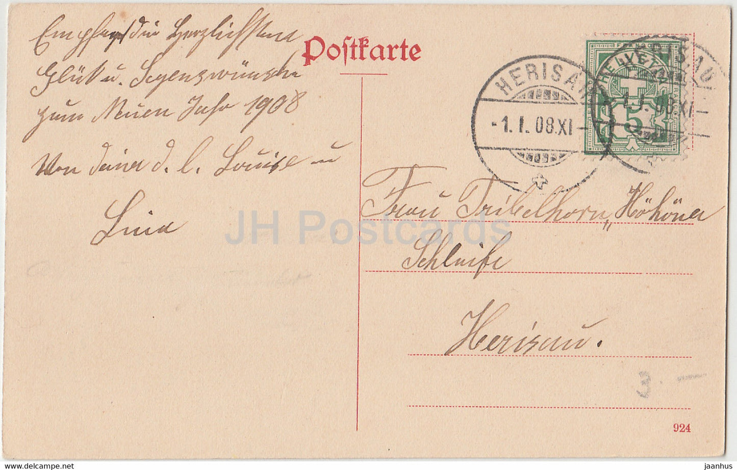 Er weidet mich auf einer grünen Aur Farm House - Schaf - Illustration - alte Postkarte - 1908 - Deutschland - gebraucht