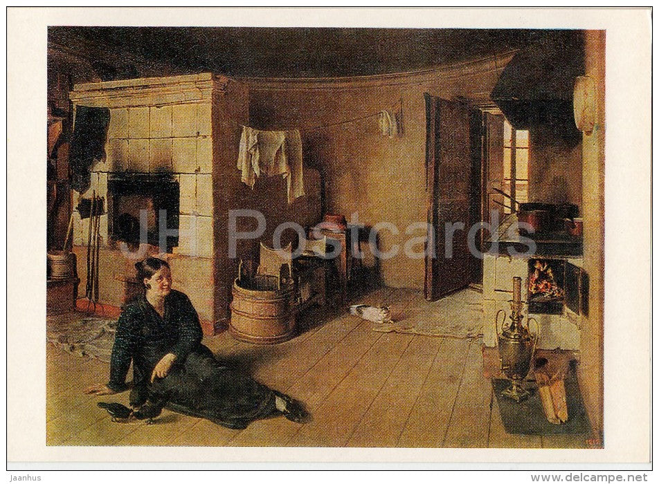 painting by G. Krylov - Kitchen , 1827 - woman - samovar - Russian art - Russia USSR - 1981 - unused - JH Postcards