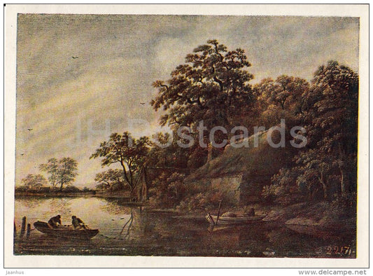 painting by Cornelis Gerritsz Decker - Landscape - boat - Dutch art - 1950 - Russia USSR - unused - JH Postcards