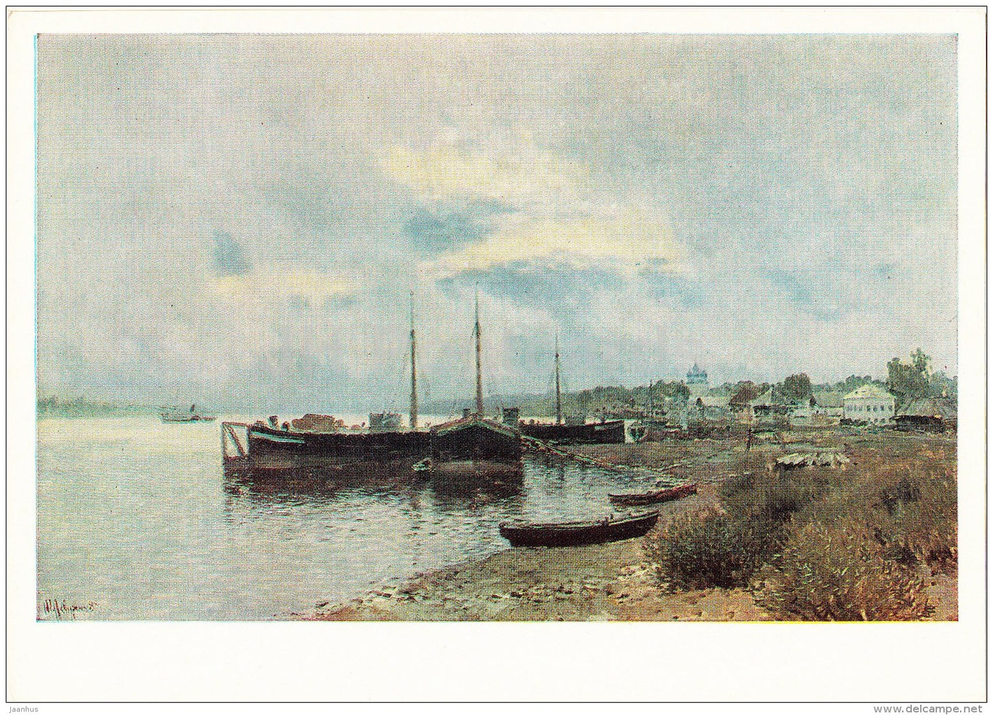 painting by I. Levitan - After the Rain , 1889 - river - boats - Russian art - 1978 - Russia USSR - unused - JH Postcards