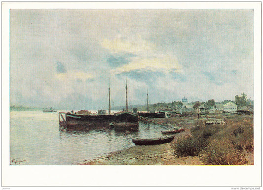 painting by I. Levitan - After the Rain , 1889 - river - boats - Russian art - 1978 - Russia USSR - unused - JH Postcards