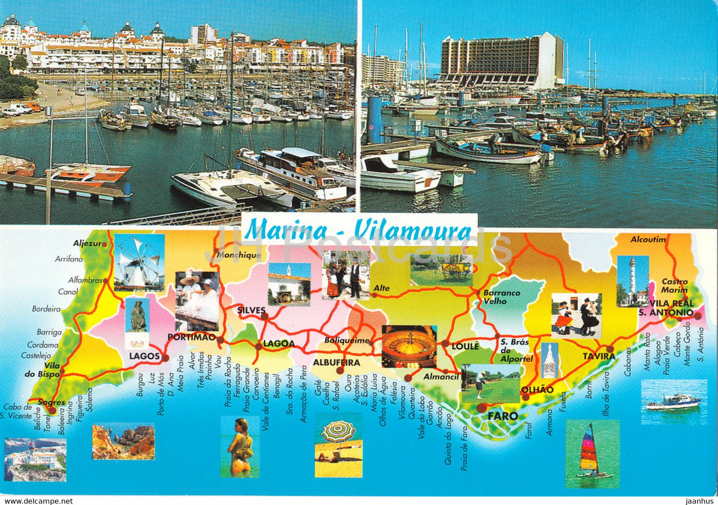 Marina Vilamoura - Algarve - boat - map - multiview - 2000 - Portugal - used - JH Postcards