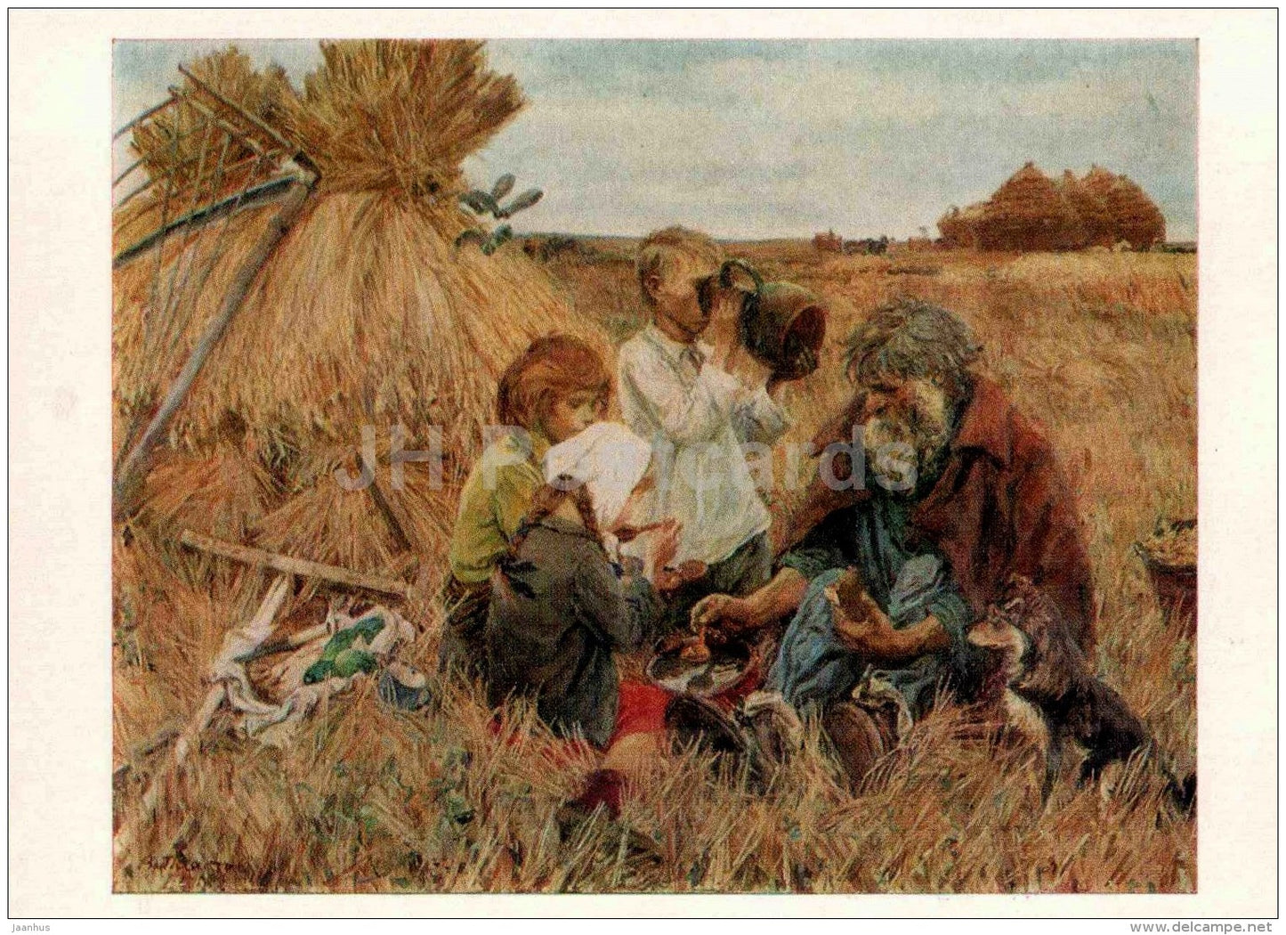 Portrait of A. Plastov - The Harvest , 1945 - old man and children - 1978 - Russia USSR - unused - JH Postcards