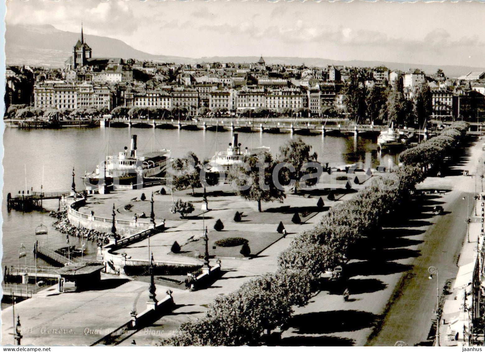 Geneva - Geneve - Quai du Mont Blanc - ship - 341 - old postcard - 1952 - Switzerland - used - JH Postcards