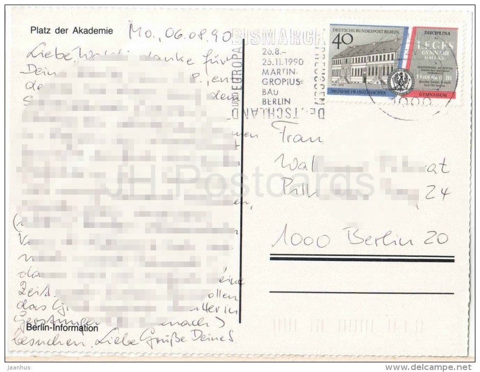 Berlin - Platz der Akademie - Germany - 1990 gelaufen - JH Postcards