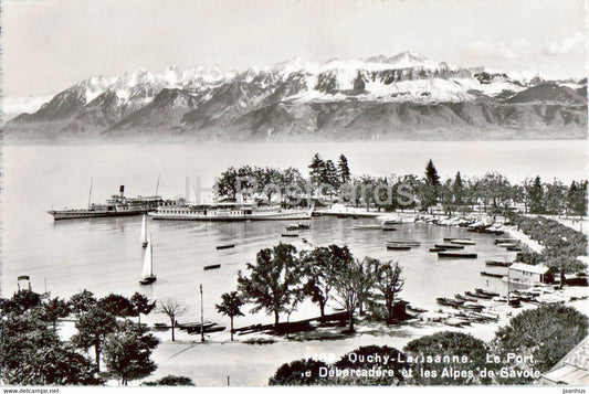 Ouchy Lausanne - Le Port - Debarcadere et les Alpes de Savoie - 7468 - old postcard - 1954 - Switzerland - used - JH Postcards