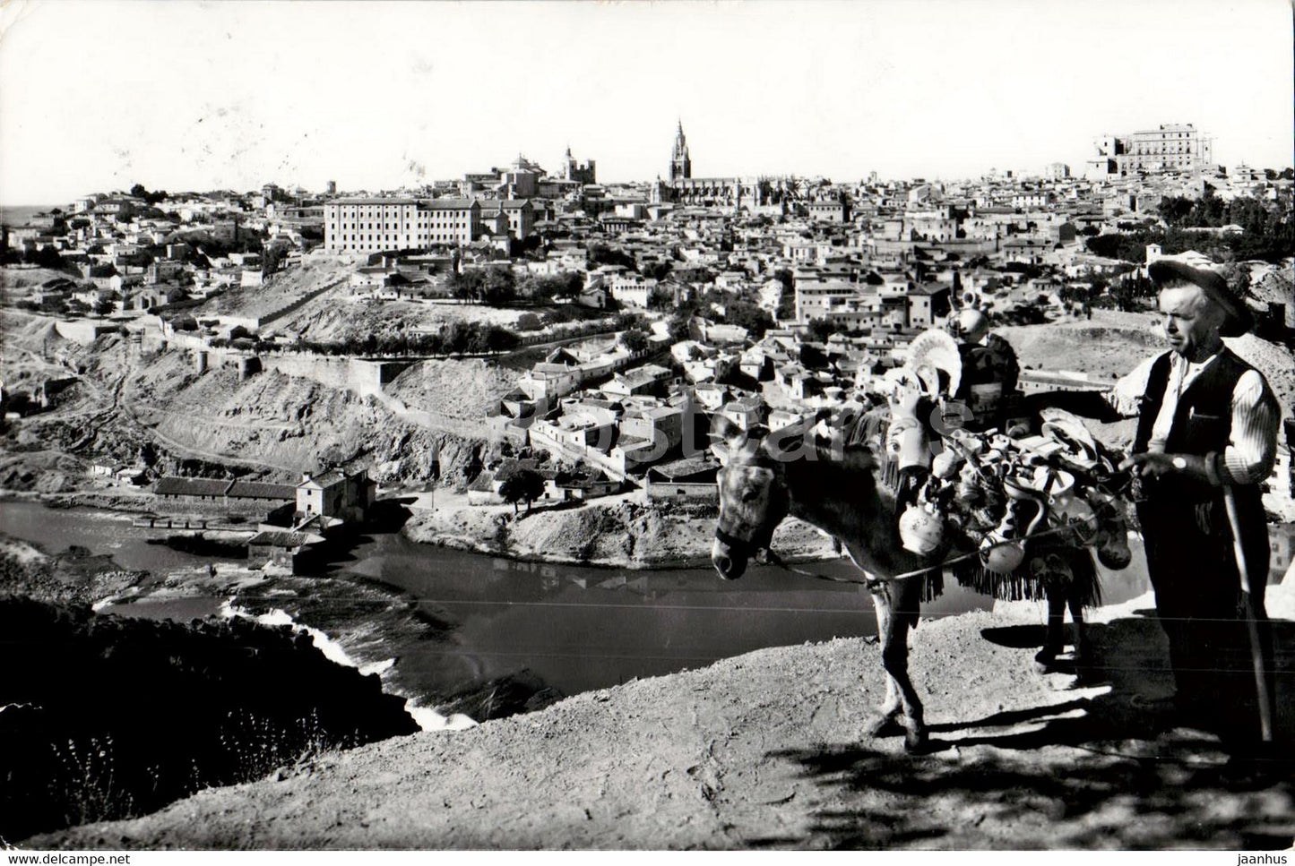 Toledo - Vista parcial y rio Tajo - view - Tagus river - animals - donkey - 1962 - Spain - used - JH Postcards