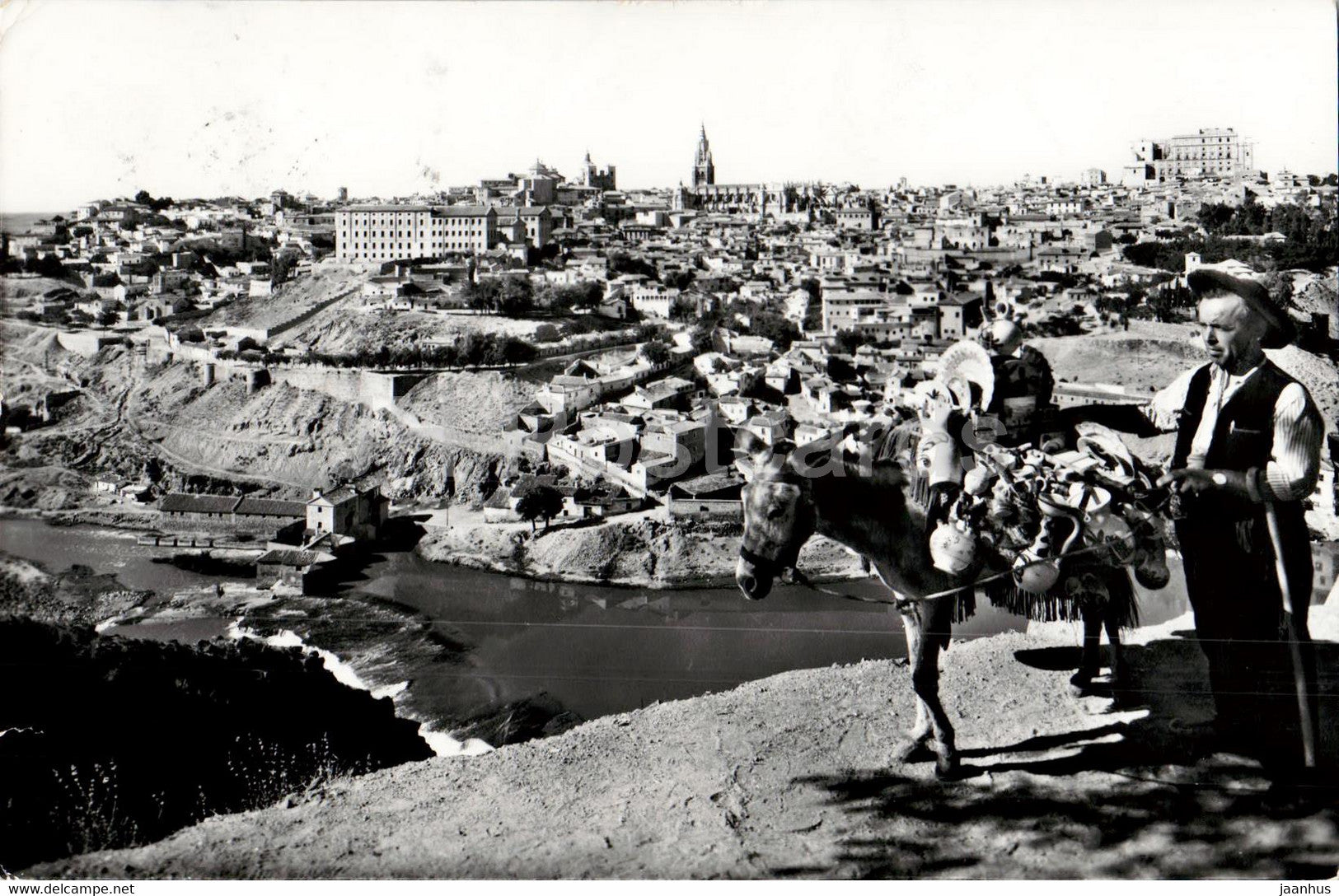 Toledo - Vista parcial y rio Tajo - view - Tagus river - animals - donkey - 1962 - Spain - used - JH Postcards