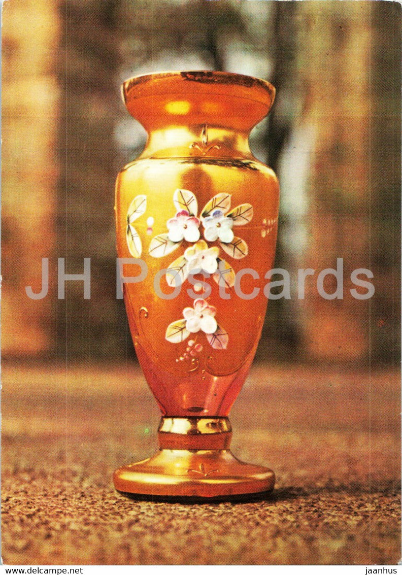 Vase mit Blattgoldauflage und aufgesetzten Emailleblutendekor - vase - Germany DDR - used - JH Postcards