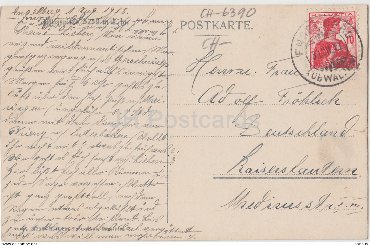 Titlisspitze 3239 m s m - old postcard - 1913 - Switzerland - used