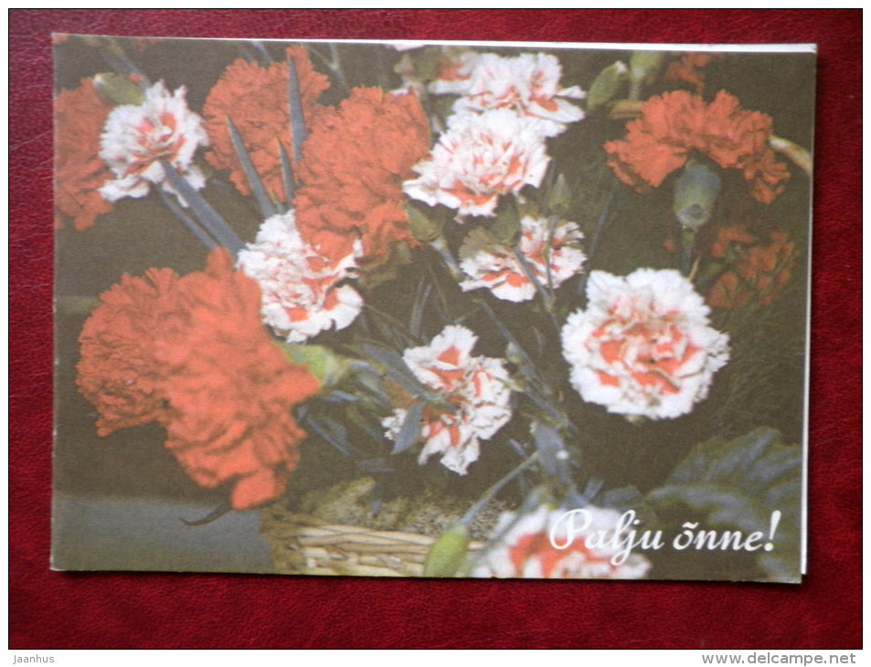 Greeting card - carnation - flowers - 1988 - Estonia USSR - used - JH Postcards