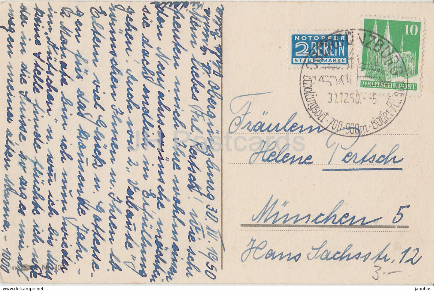 Neujahrsgrußkarte - Herzliche Neujahrsgrusse - Tannenzapfen - alte Postkarte - 1950 - Deutschland - gebraucht