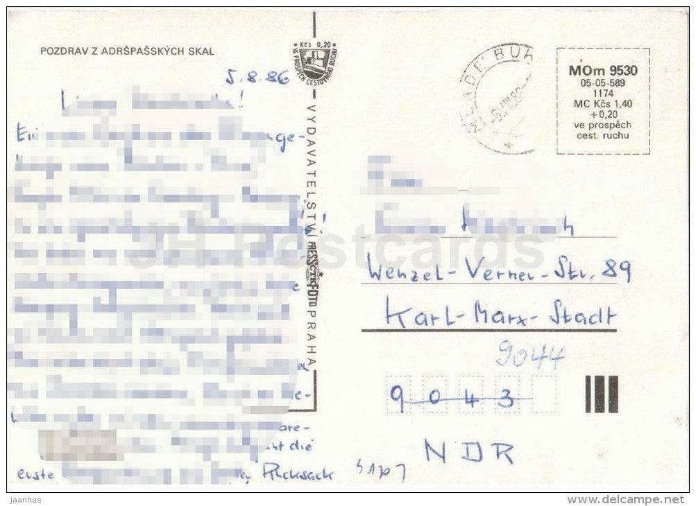 Adrspach-Teplice Rocks - Adrspasske Skaly - Czechoslovakia - Czech - used 1986 - JH Postcards