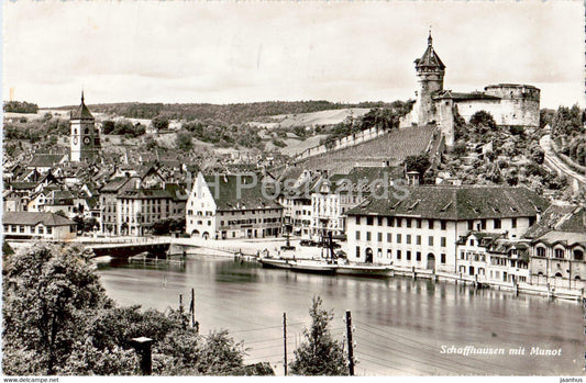 Schaffhausen mit Munot - ship - 1403 - old postcard - 1945 - Switzerland - used - JH Postcards