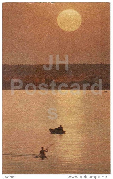 evening on the Volga river - boat - Cheboksary - Chuvashia - 1973 - Russia USSR - unused - JH Postcards