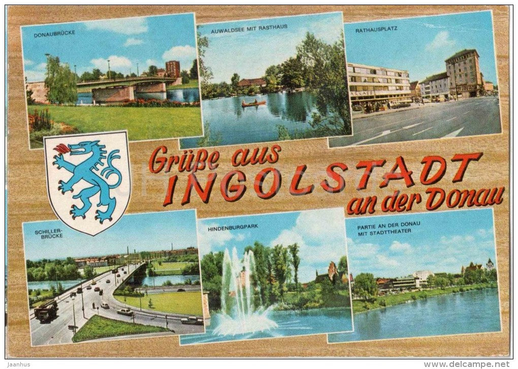 Grüsse aus Ingolstadt an der Donau - Donaubrücke - Auwaldsee - Rathausplatz - Hindenburgpark - Germany - 1977 gelaufen - JH Postcards