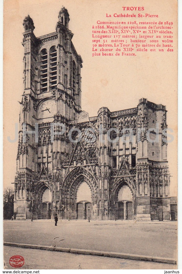 Troyes - La Cathedrale St Pierre - cathedral - old postcard - France - unused - JH Postcards