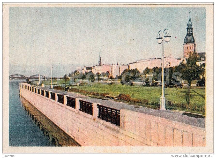 Komsomol Embankment - Riga - 1950 - Latvia USSR - unused - JH Postcards