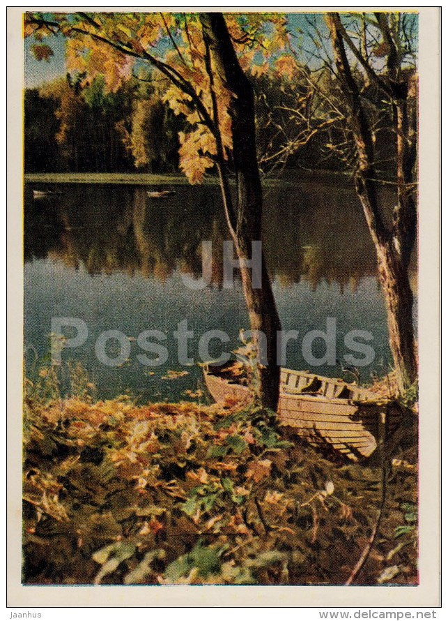 boat - autumn - 1960 - Russia USSR - unused - JH Postcards