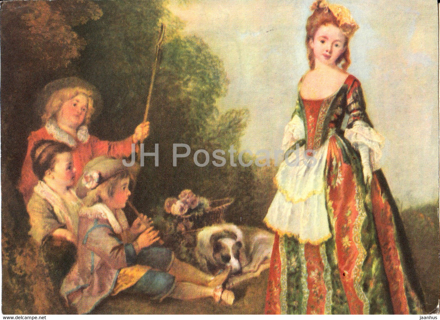 painting by Antoine Watteau - Der Tanz - French art - 1964 - Germany - used - JH Postcards