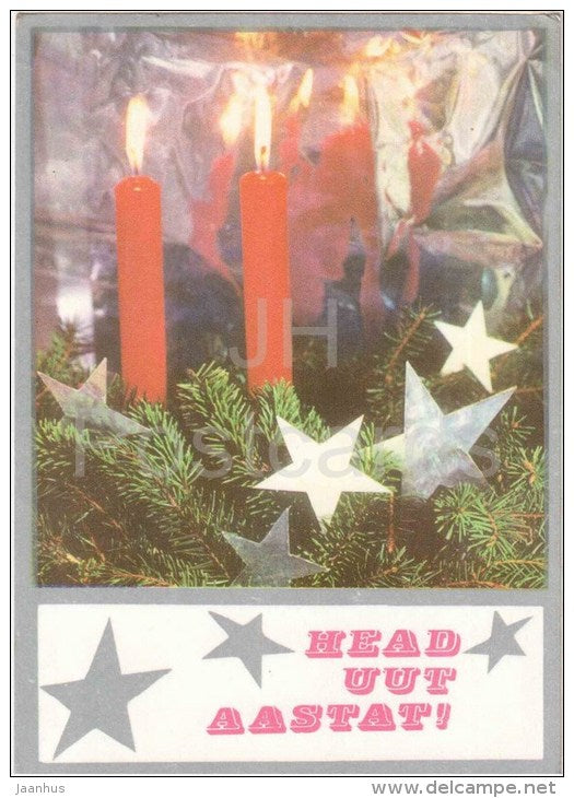 New Year Greeting card - candles - stars - 1976 - Estonia USSR - used - JH Postcards