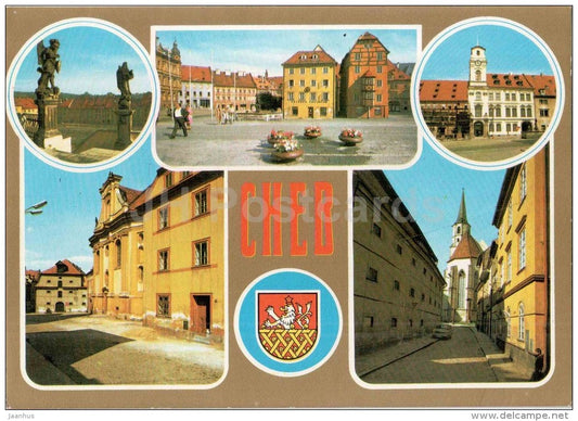 Cheb - king George square - town hall - former monastery church - Czechoslovakia - Czech - unused - JH Postcards