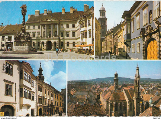 Sopron - square - church - street - multiview - 1988 - Hungary - used - JH Postcards