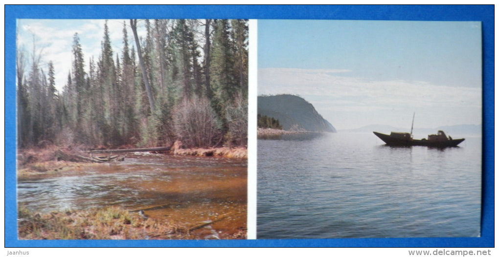 siberian rivers - boat - BAM - Baikal-Amur Mainline , construction of the railway - 1976 - Russia USSR - unused - JH Postcards