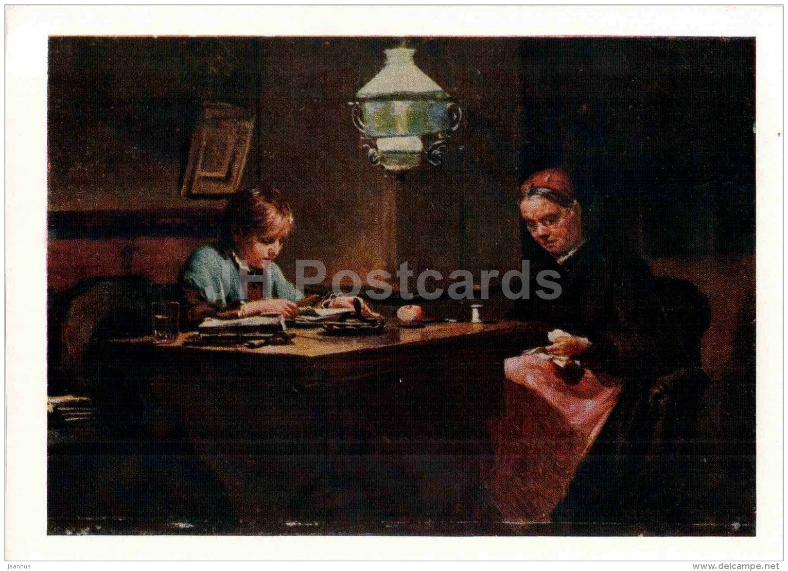 painting by K. Lemokh - Grandmother and granddaughter - Russian art - 1958 - Russia USSR - unused - JH Postcards