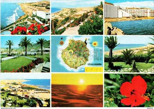 Gran Canaria - Souvenirs Playa del Ingles - map - multiview - Spain - unused - JH Postcards