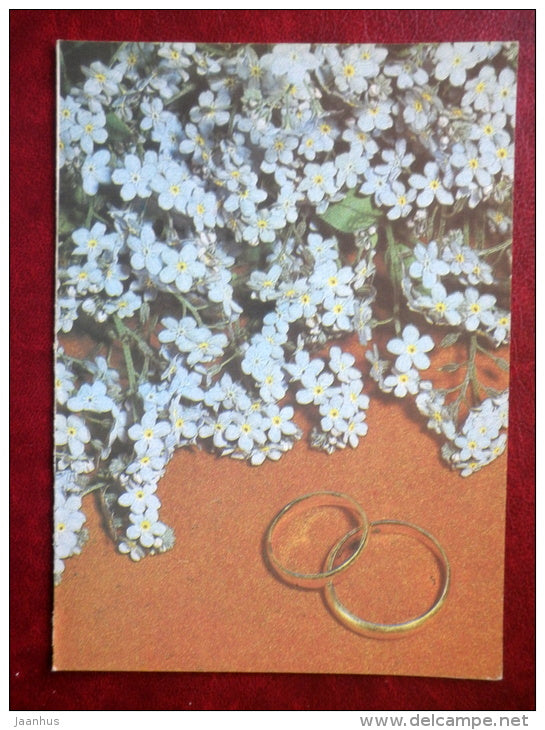 wedding card - flowers - wedding rings - 1983 - Estonia USSR - unused - JH Postcards