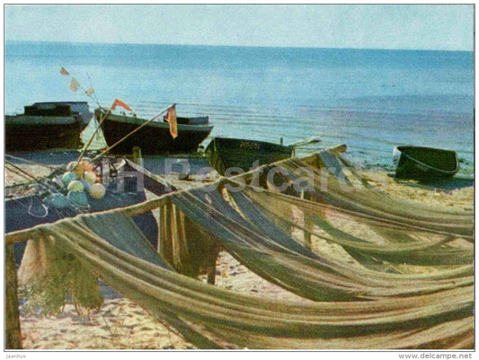 fishermen´s Nets on the Seashore - boat - Vidzeme seaside views - Latvia USSR - unused - JH Postcards