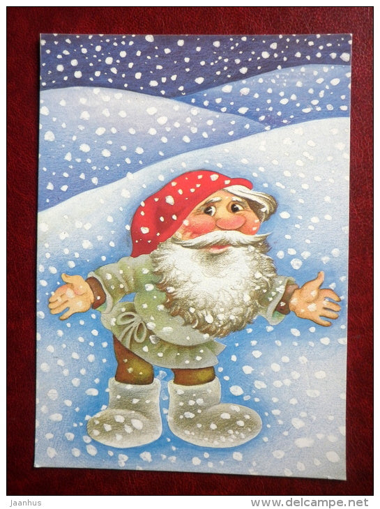 New Year Greeting card - by Ü. Meister - dwarf - 1990 - Estonia USSR - used - JH Postcards