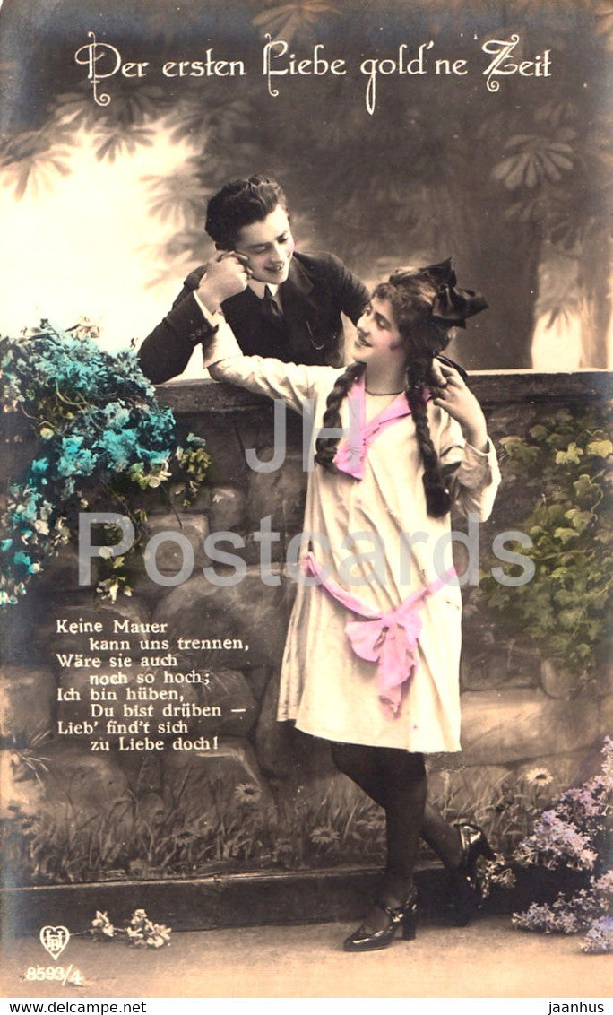 Der ersten Liebe gold'ne Zeit - couple - 8593/4 - old postcard - Germany - unused - JH Postcards