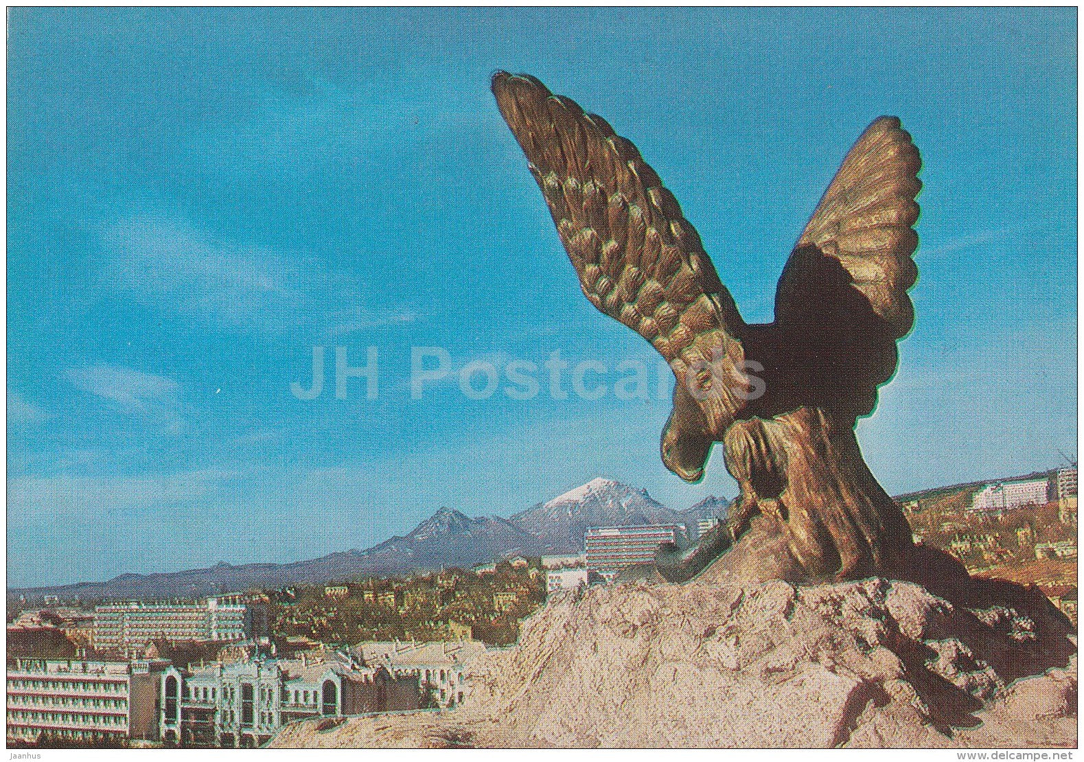 view from Goryachaya hill - eagle statue - Pyatigorsk - postal stationery - 1978 - Russia USSR - unused - JH Postcards