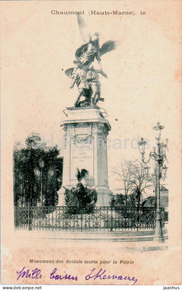 Chaumont - Monument des Soldats morts la Patrie - military monument - old postcard - 1902 - France - used - JH Postcards