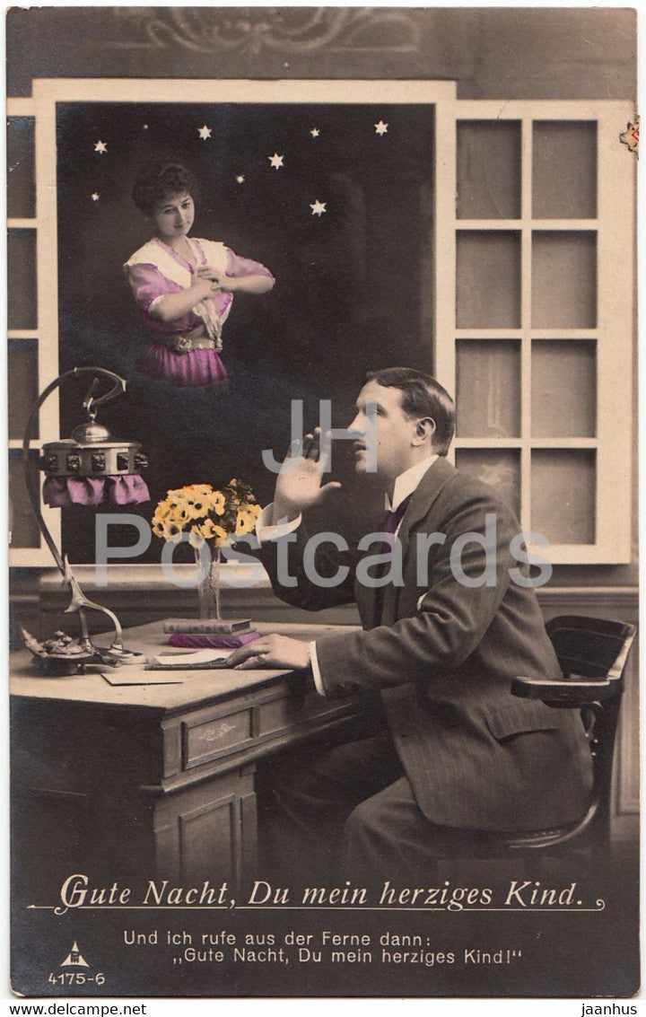 Gute Nacht Du mein herziges Kind - couple - woman and man - PH 4175-6 - old postcard - 1921 - Germany - used - JH Postcards