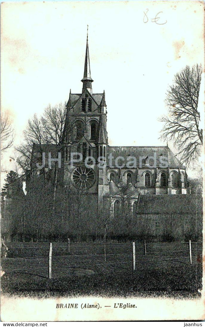 Braine - L'Eglise - church - old postcard - 1916 - France - used - JH Postcards